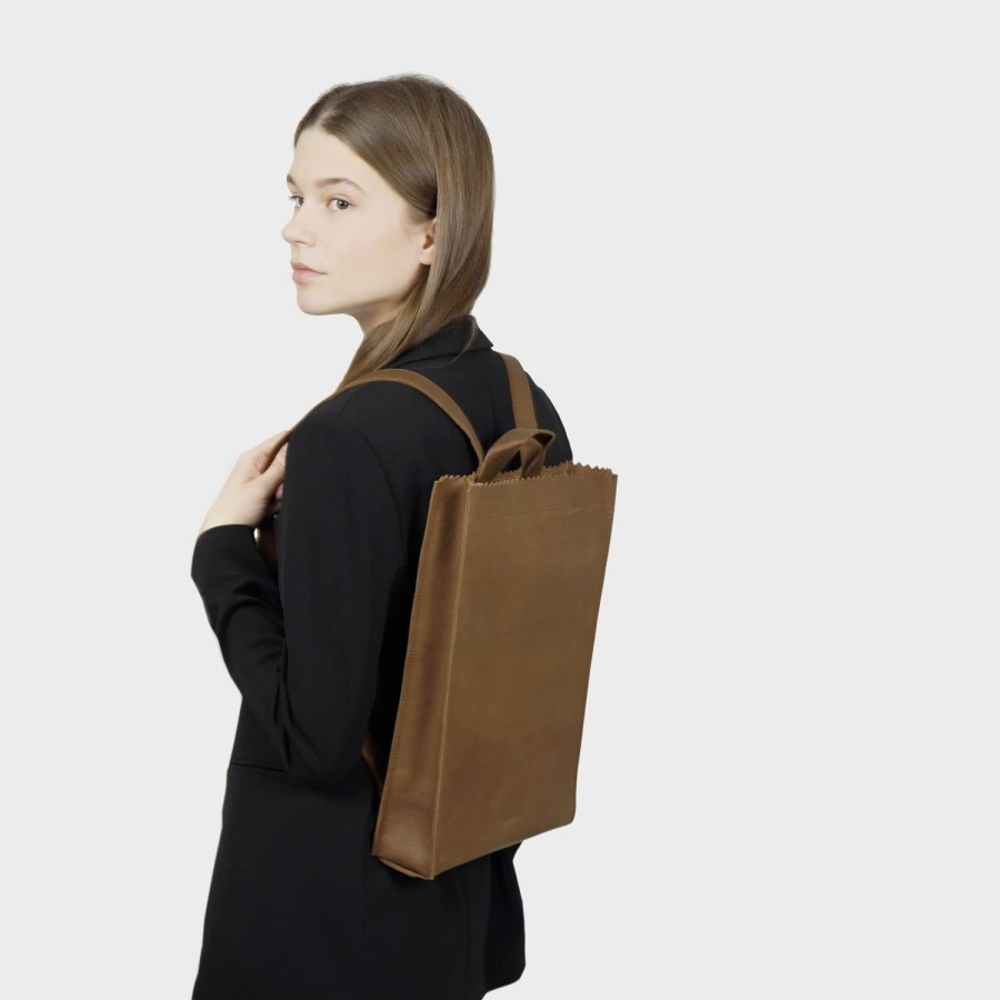 Dames MYoMY Rugzakken | My Paper Bag Backbag - Hunter Mid Brown Hunter-Mid-Brown